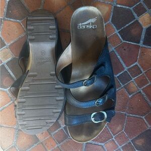 Dansko Black Leather Mules with Contoured Footbed